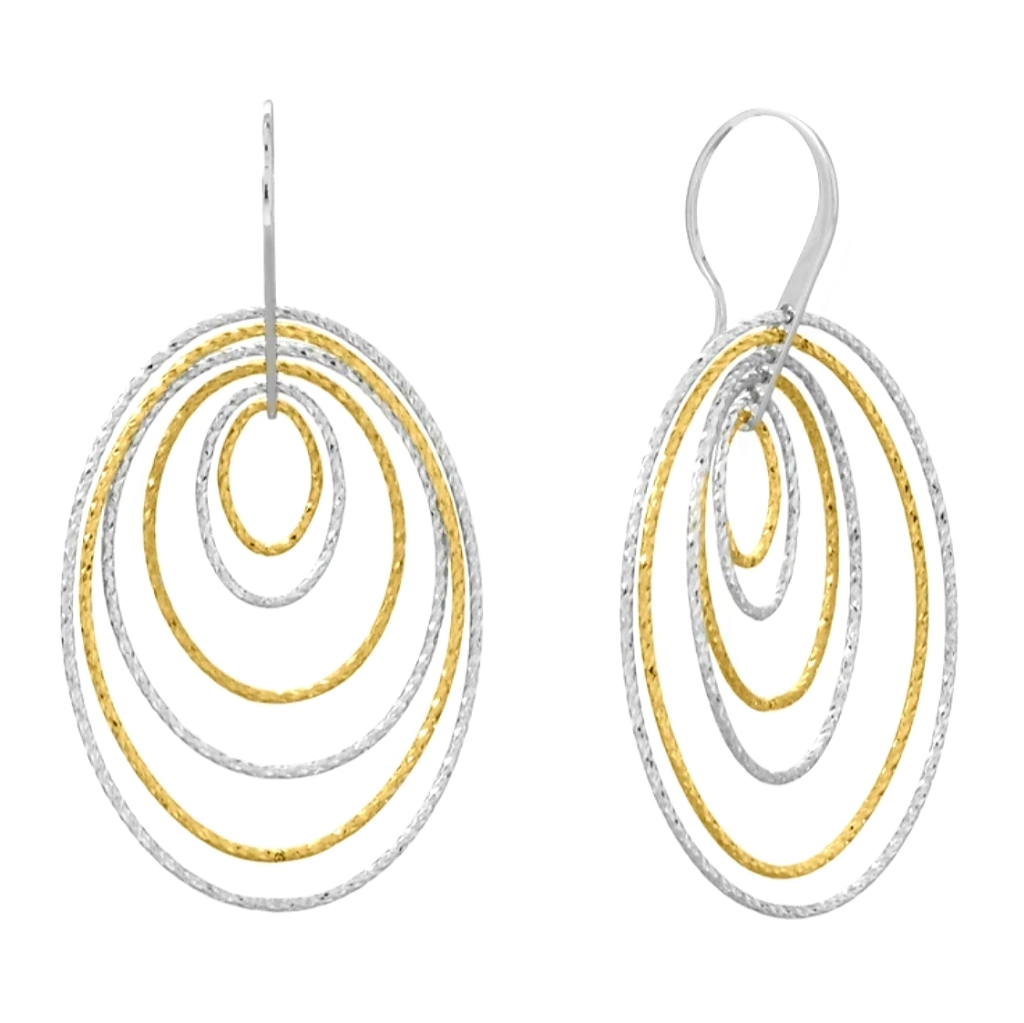 14kt Two Tone Italian 6 Ring 3-D Earrings